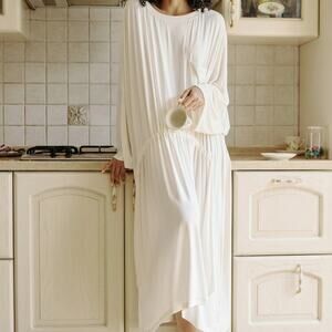 NAP Loungewear Wide Loose Fit Bat Wing Sleeve Gathered Waist Midi Dress, size S